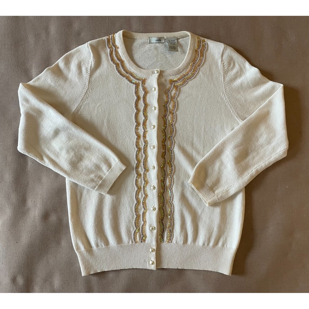 Vintage Y2K Odille Cardigan Sweater Sz S Beaded Sequins Pearls Old Money Cottage